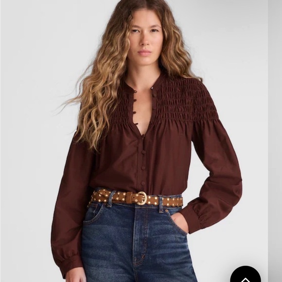 Madewell Tops - Smocked Top in Cotton-Silk Blend
